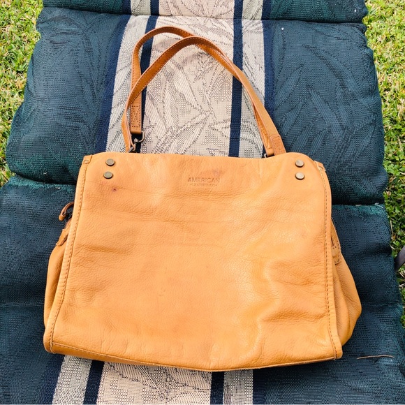 American Leather Co 3 Section Satchel Bag Purse in Light Tan - Picture 2 of 16